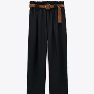 NWOT ZARA Black Raffia Belt Pants M